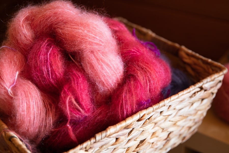 Winding a mohair hand-dyed warp