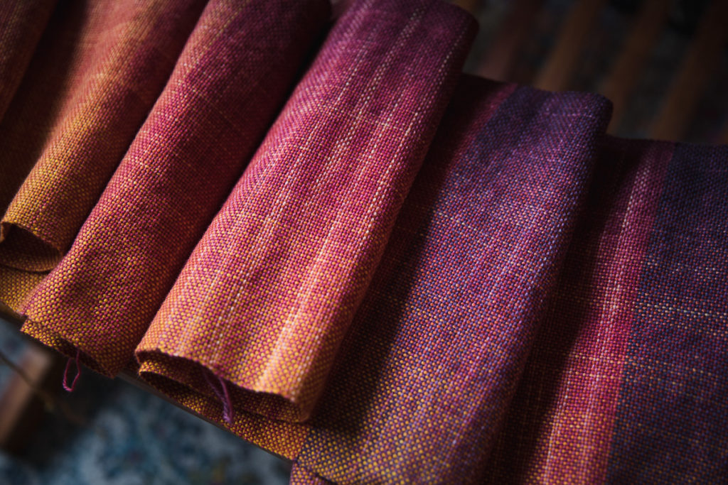 Handwoven Scarf woven from hand-dyed sock blanks