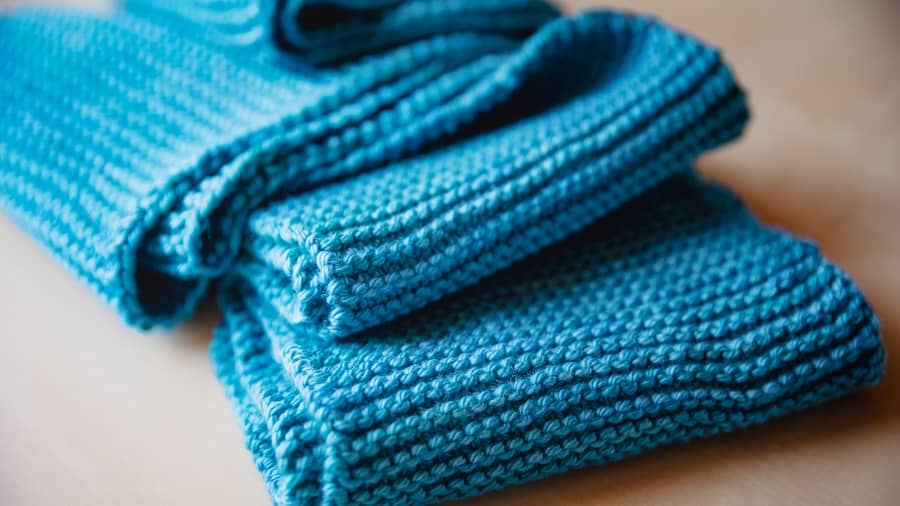 Garter stitch scarf knit in SweetGeorgia Yarn's Superwash Worsted in Beach House