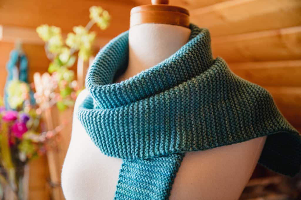 Garter stitch scarf knit in SweetGeorgia Yarn's Superwash Worsted in Beach House