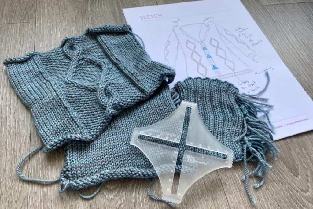 Swatches knit up in SweetGeorgia Yarn's Superwash DK in Surf Shack for the workshop Leah Learns Design