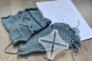 Swatches knit up in SweetGeorgia Yarn's Superwash DK in Surf Shack for the workshop Leah Learns Design