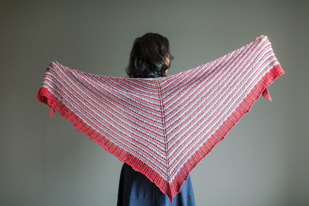 Holidays with SweetGeorgia 2020, Seward Shawl by Tabetha Hedrick, knit in SweetGeorgia Tough Love Sock and CashLuxe Spark