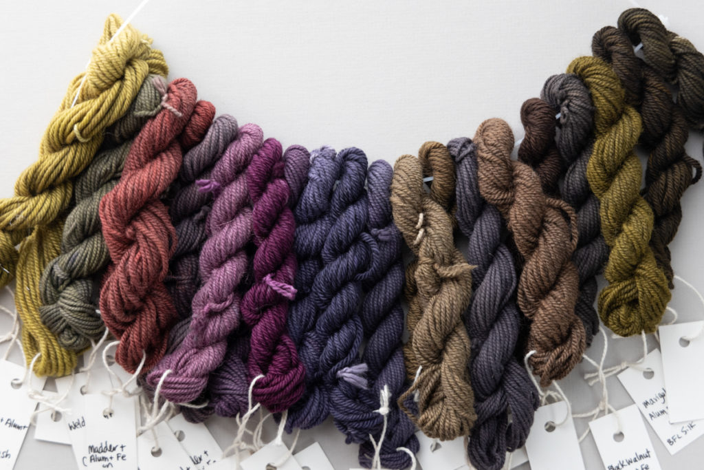 Natural Dyeing basics NDB hanging yarn skeins