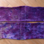 Handpainting with Fustic, Logwood, and Cochineal on sock blanks. This is AFTER heat setting in the oven.