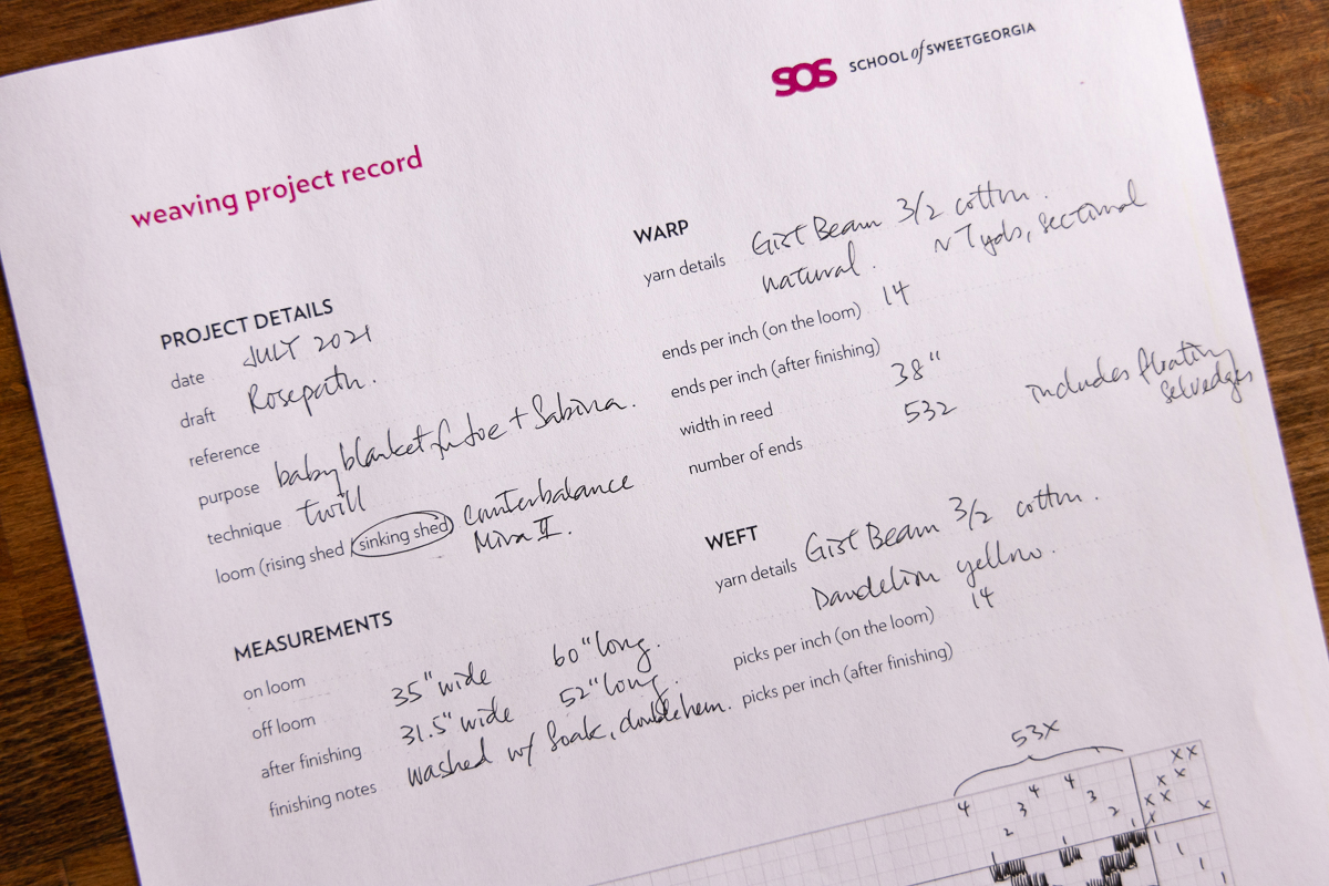 Weaving Project Record Sheet